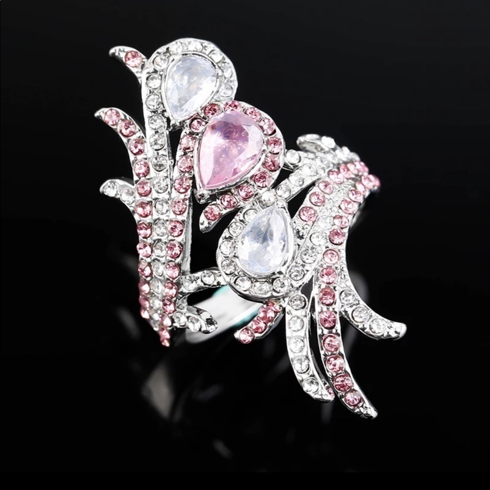 Pink & Silver abstract statement ring - Picture 3 of 5